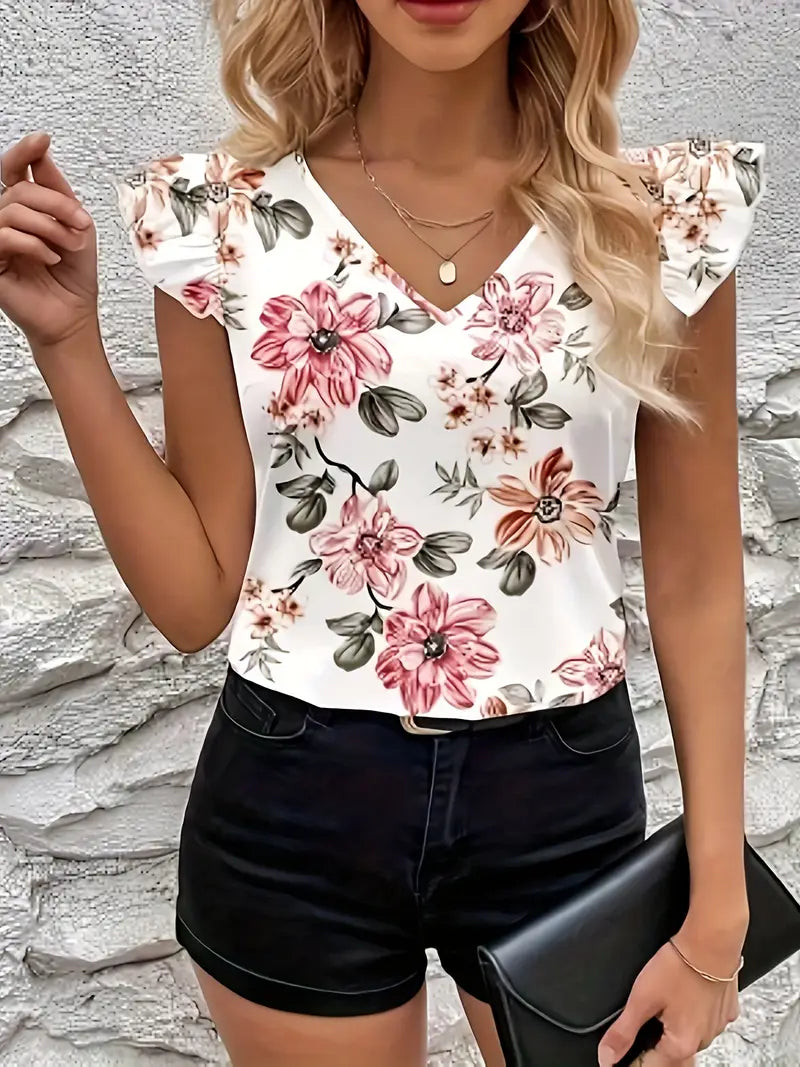 Blusa estampada floral con escote