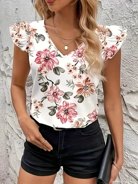 Blusa estampada floral con escote