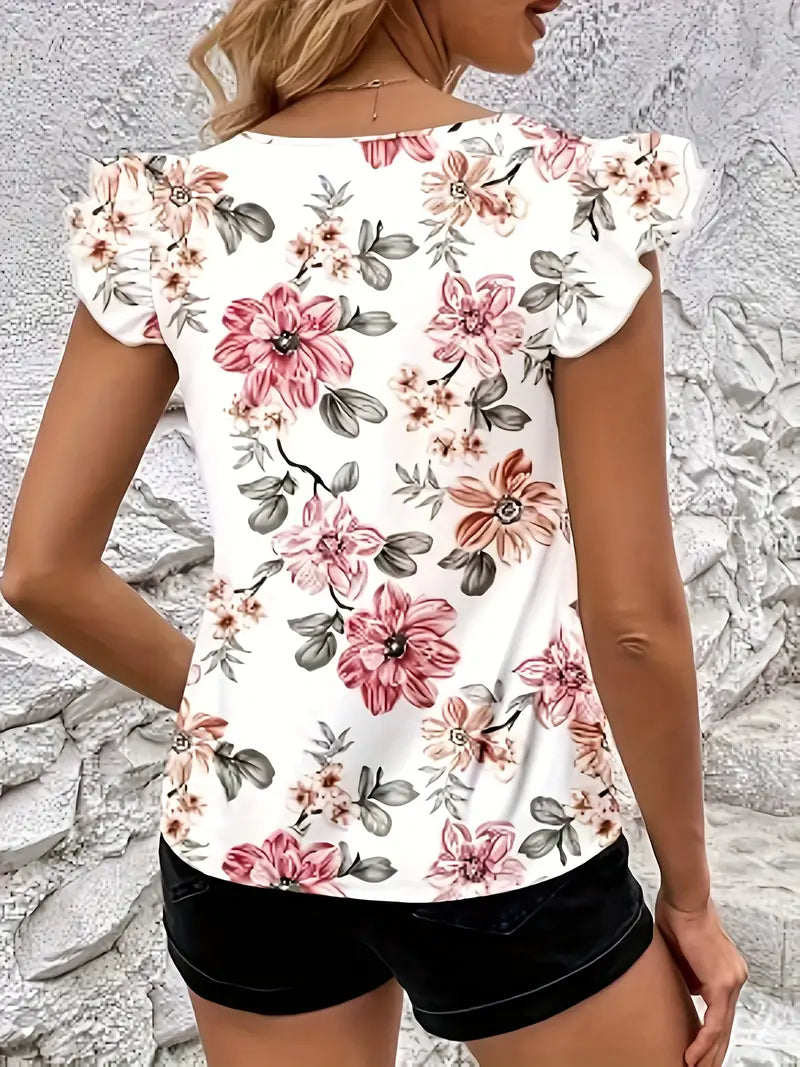 Blusa estampada floral con escote